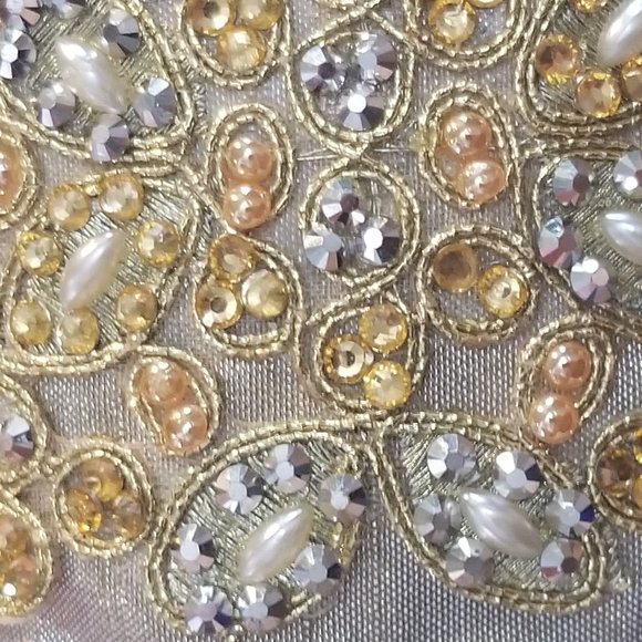 RARE D STEVENS LUXURY 4" ROYAL CHRISTMAS FALL LEAF GOLD JEWEL PEARL WIRED RIBBON - Picture 7 of 7